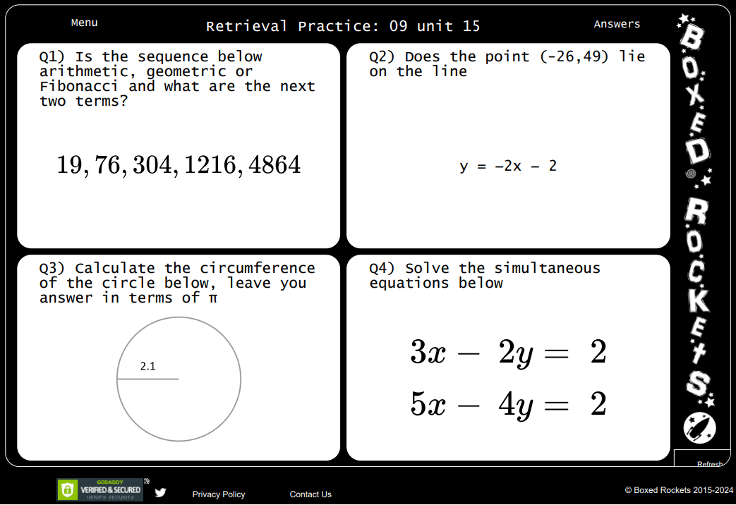 Example of Key Stage 3 retrieval