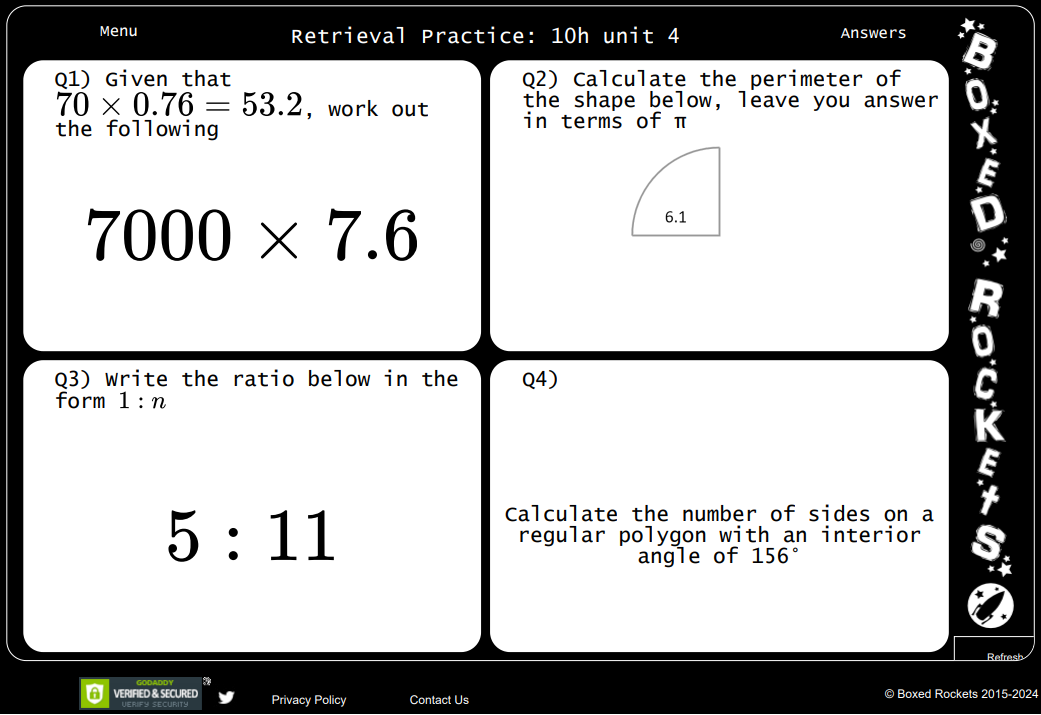 Example of Key Stage 4 retrieval